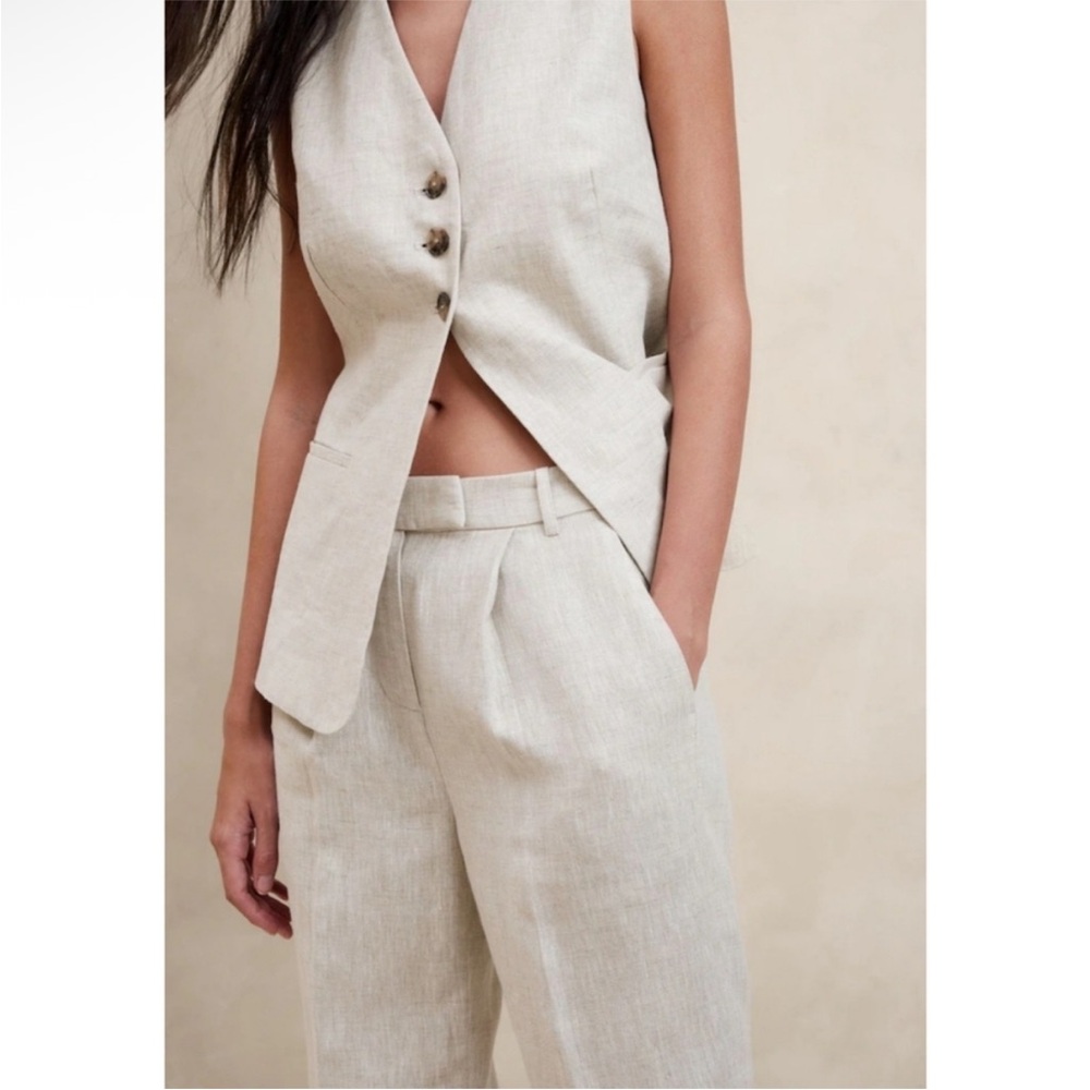 Banana Republic Lina Straight Leg 100% Linen Trousers Beige - Picture 2 of 9
